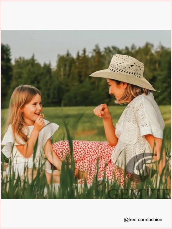 Hollow Out Cowboy Straw Sun Hat Roll Up Brim Adjustable Packable main image 7